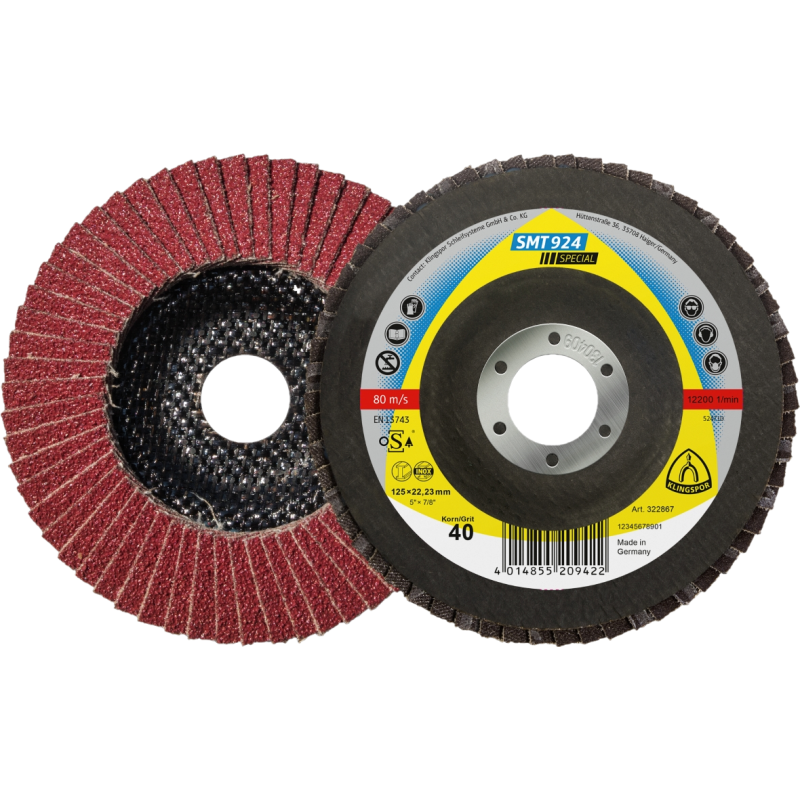 Flap Disc 5" Diameter 7/8" Arbour Hole SMT924 Ceramic 40 Grit Klingspor 322867