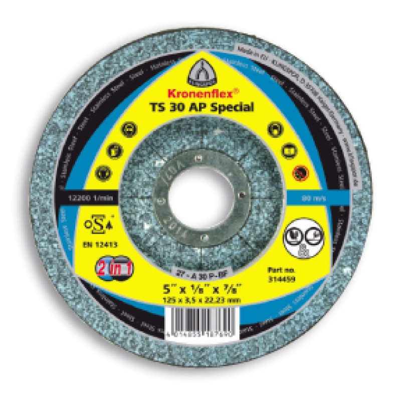 Grinding Disc Type 27 (Depressed Center) 7" x 1/8" x 7/8" TS30AP for Cutting & Grinding Combo Klingspor 324379