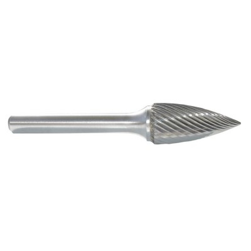 Carbide Burr SG-13 Tree Shape Pointed End 1/2" Diameter 3/4" Long 1/4" Shank Single Cut Made In U.S.A.