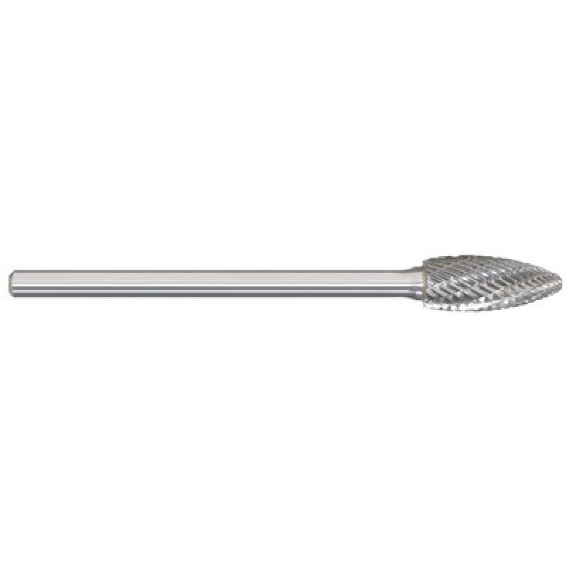 Carbide Burr SH-5 Flame Shape 1/2" Diameter 1-1/4" Long 1/4" Shank Double Cut Made In U.S.A.