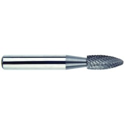 Carbide Burr SH-1 Flame Shape 1/4" Diameter 5/8" Long 1/4" Shank Double Cut Made In U.S.A.