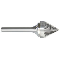 Carbide Burr SJ-3 Cone Shape 60 Degrees 3/8" Diameter 5/16" Long 1/4" Shank Single Cut Made In U.S.A.