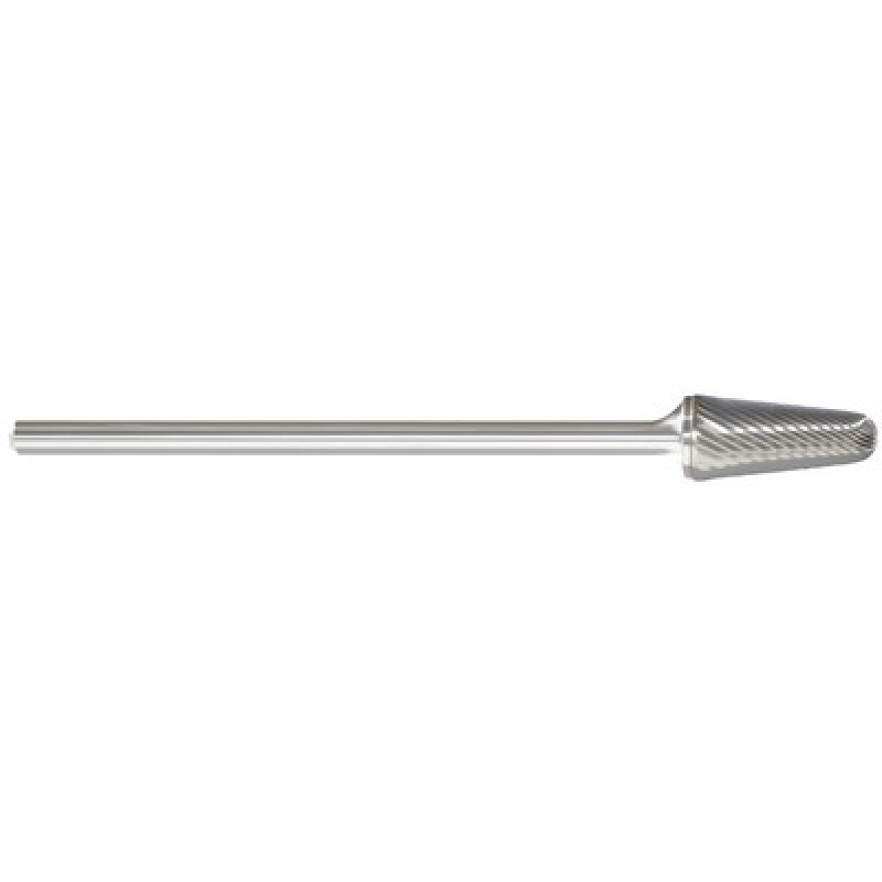 Carbide Burr SL-4L6 Taper Shape Radius End 14 Degree 1/2" Diameter 7/8" Long 1/4" Shank Single Cut 6" Long Shank Made In U.S.A.
