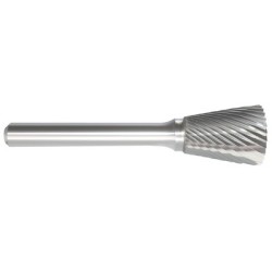Carbide Burr SN-2 Inverted Cone Shape 3/8" Diameter 3/8" Long 1/4" Shank Single Cut Made In U.S.A.