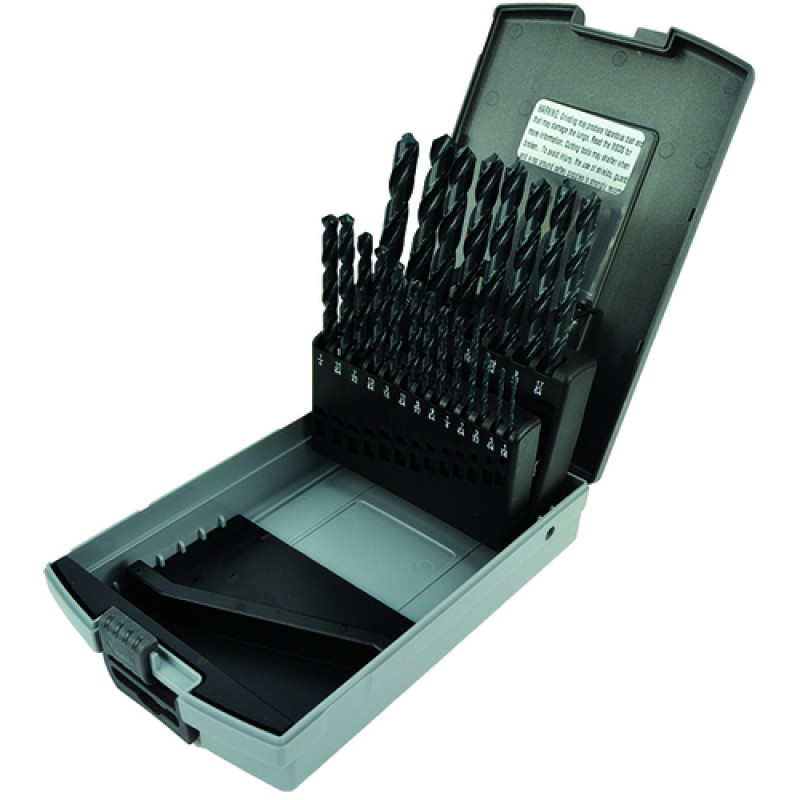 Drill Set 21 Piece 1/16 to 3/8 by 64ths Jobber Length High Speed Steel Black Oxide Made In U.S.A.
