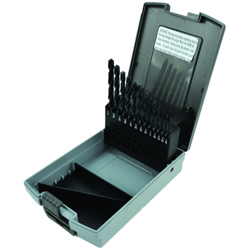 Drill Set 13 Piece 1/16 to 1/4 by 64ths Jobber Length High Speed Steel Black Oxide Made In U.S.A.