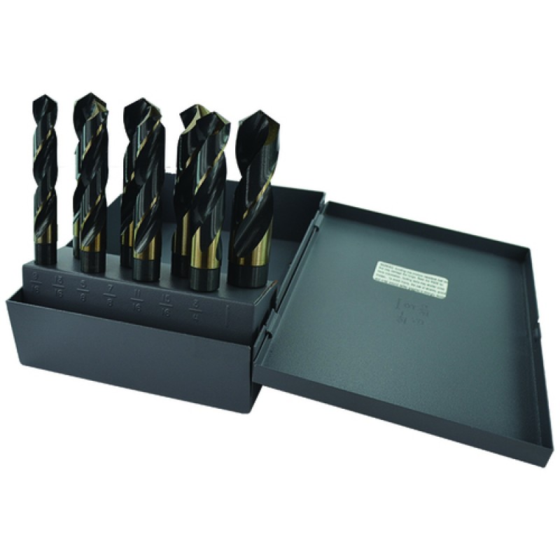 Drill Set 8 Piece 9/16 to 1" by 16ths Silver & Deming High Speed Steel Black & Gold Made In U.S.A.
