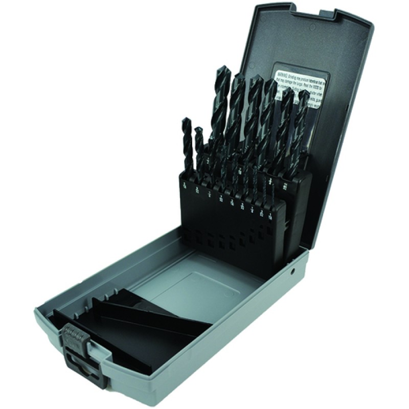 Drill Set 15 Piece 1/16 to 1/2 by 32nds Jobber Length High Speed Steel Black Oxide Made In U.S.A.