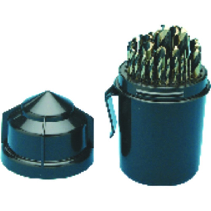 Drill Set 29 Piece 1/16 to 1/2 by 64ths Jobber Length High Speed Steel Black & Gold Made In U.S.A.