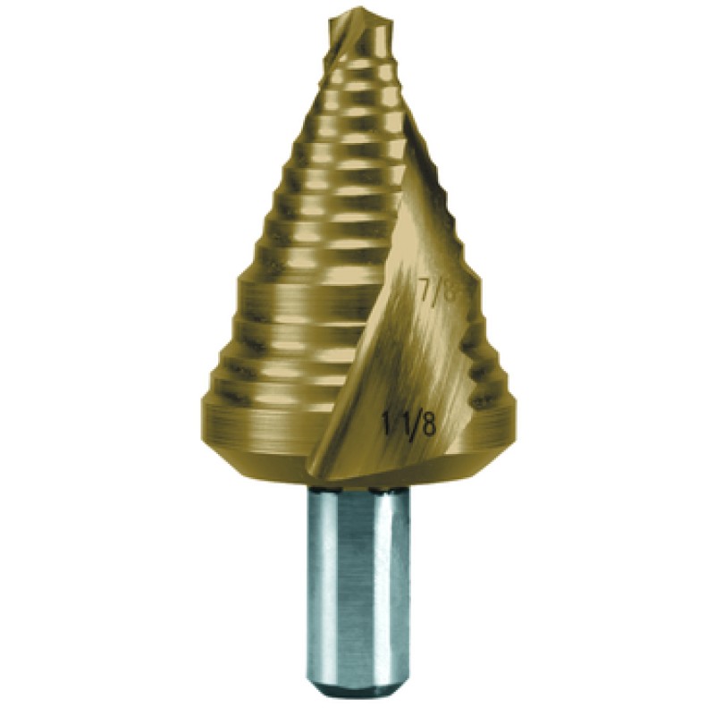 1/8" to 1/2" Step Drill Helical Flute 13 Steps HSS TiN Made In Germany