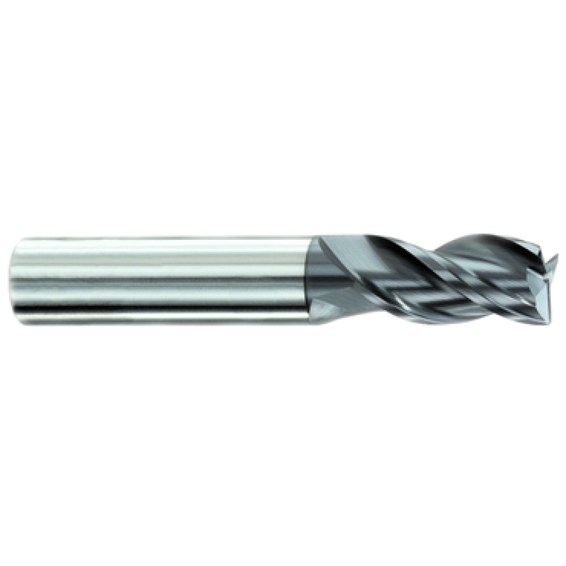 1/4 3 Flute 1/4 Shank HPE High Performance End Mills Single End Center Cutting/Corner Radius .015-.020 Carbide Stub Length AlTiN Made In U.S.A.