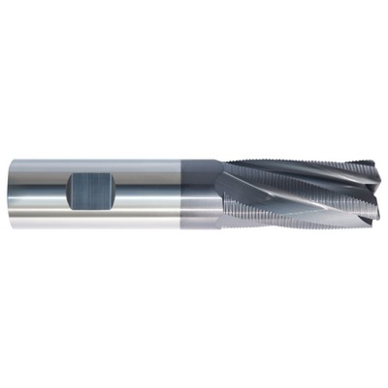 1" 5 Flute 1" Shank Single End with Weldon Flat Center Cutting/Corner Radius Roughing Carbide Long Length ALTiN Made In U.S.A.