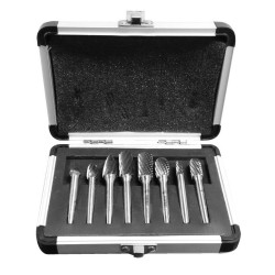 Carbide Burr Set with Aluminum Case 8 Piece Double Cut 1/2" Diameter 1/4" Shank