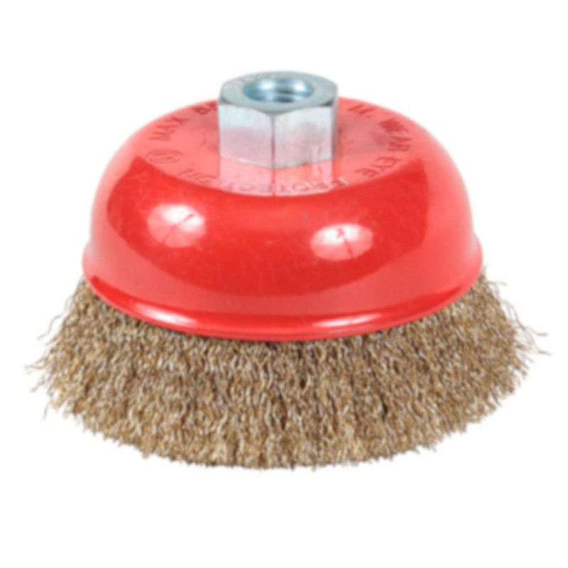 Original Cup Brush - Crimped - Brass Coated Mild Steel - 2-3/4" x 5/8"-11 - 14,000 rpm - Clamshell Pkg