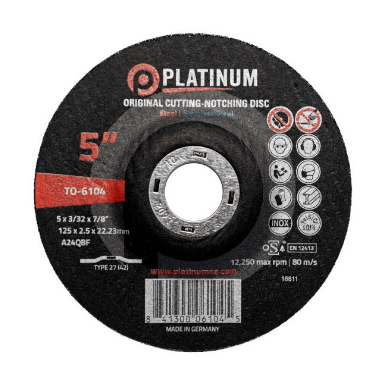 Original Cutting-Notching Disc - Type 27 - Steel/SS - A24QBF - 4-1/2" x 1/8" x 7/8" - 13,300 rpm