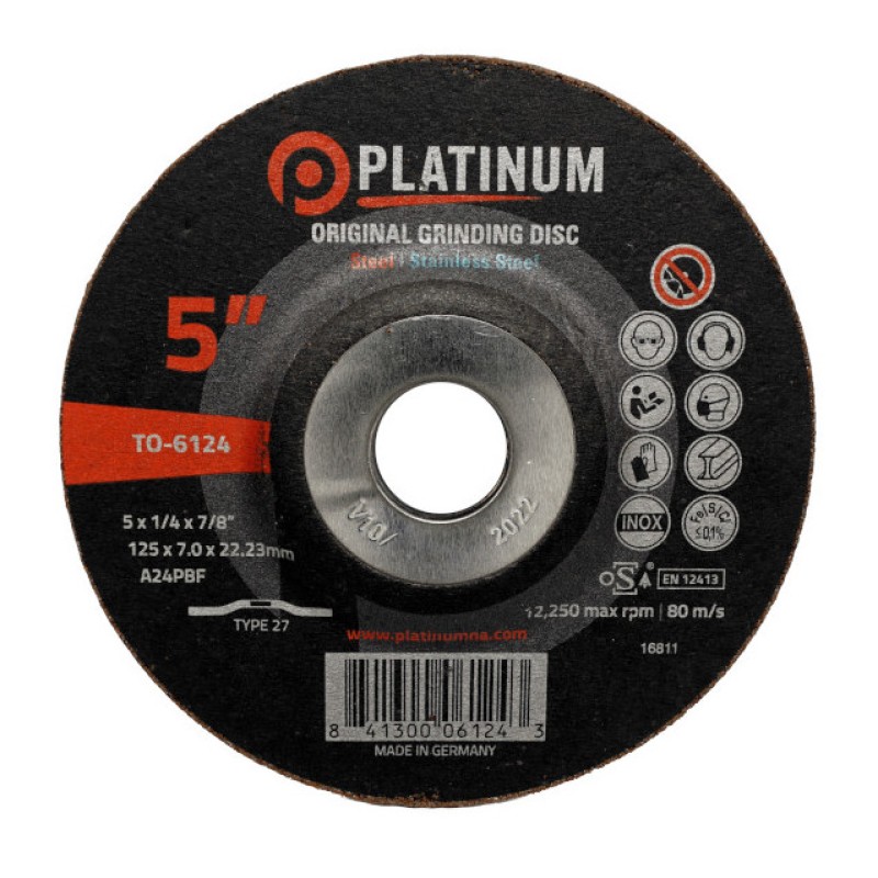 Original Grinding Disc - Type 27 - Steel/SS - AS24PBF - 4-1/2" x 1/4" x 7/8" - 13,300 rpm