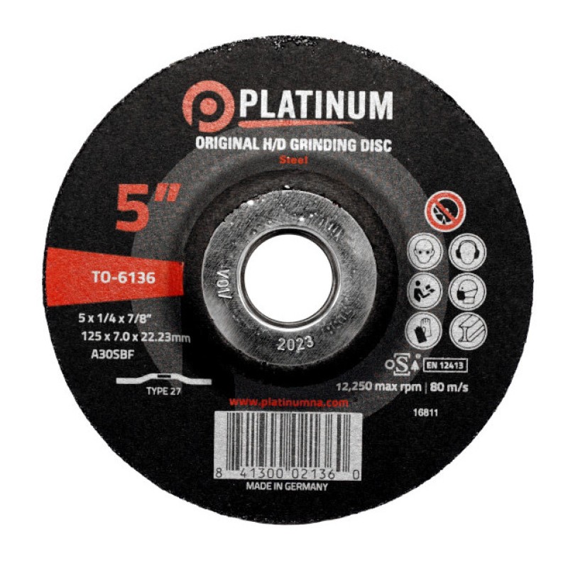 Original H/D Grinding Disc - Type 27 - Steel - A30SBF - 4-1/2" x 1/4" x 7/8" - 13,300 rpm