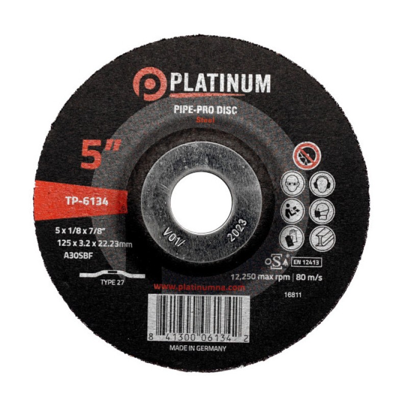 Pipe-Pro Disc - Type 27 - Steel - A30SBF - 4-1/2" x 1/8" x 7/8" - 13,300 rpm