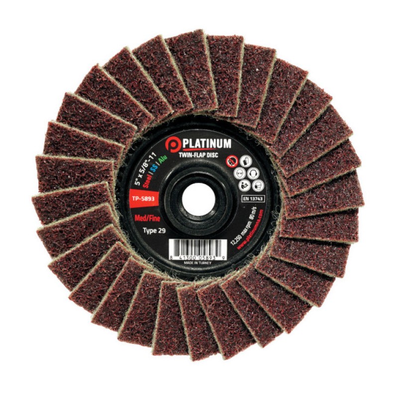 Twin-Flap Disc - Type 29 - Steel/SS/ALU - Non-Woven - 4-1/2" x 5/8"-11 - Medium/Fine Grit - 13,300 rpm