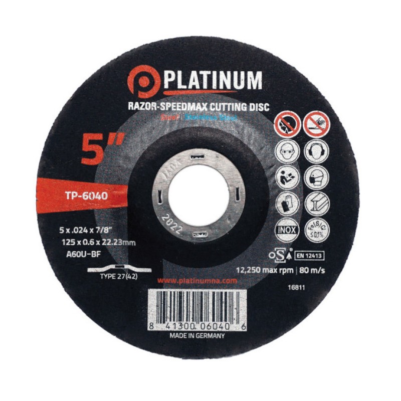 Razor-Speedmax Cutting Disc - Type 27 - Steel/SS - A60UBF - 4-1/2" x .024" x 7/8" - 13,300 rpm