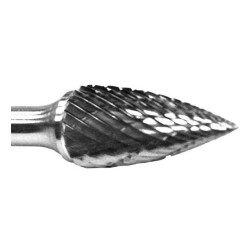 Carbide Burr SG-5 Tree Shape Pointed End 1/2" Diameter 1" Long 1/4" Shank Double Cut