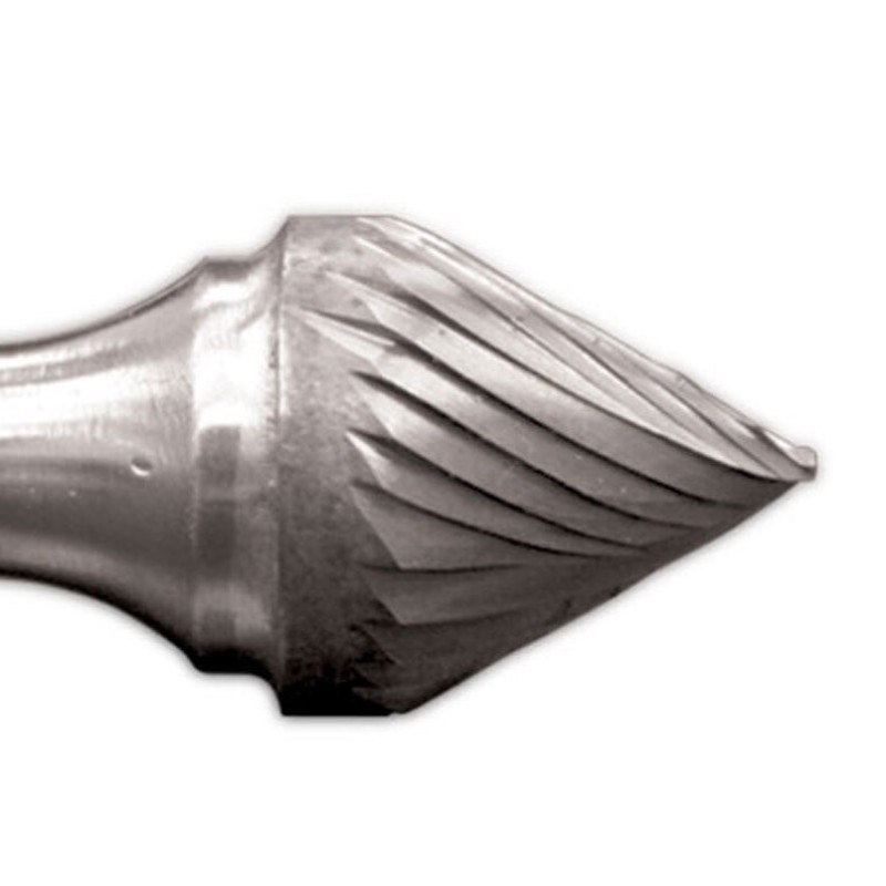 Carbide Burr SJ-3 Cone 60º Shape 3/8" Diameter 1/4" Long 1/4" Shank Single Cut