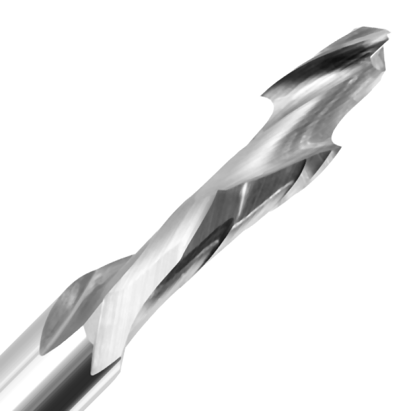 1/8" Diameter x 3/8" Long x 2-1/2" Overall Length x 1/4" Shank x 1 Flute Compression Spiral Bit
