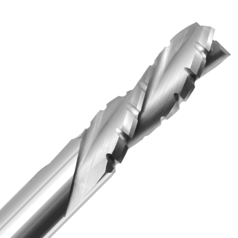 3/8" Diameter x 1-1/8" Long x 3" Overall Length x 3/8" Shank x 3 Flute Downcut Chipbreaker Finisher Bit
