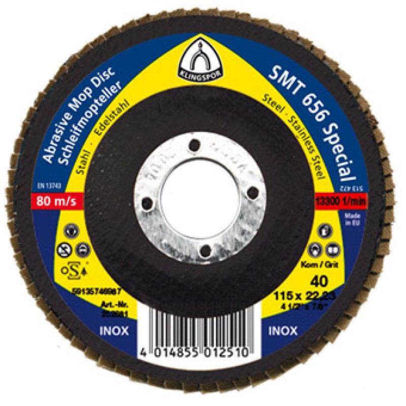 Flap Disc 4-1/2" Diameter 7/8" Arbour Hole SMT926 40 Grit Klingspor 321703