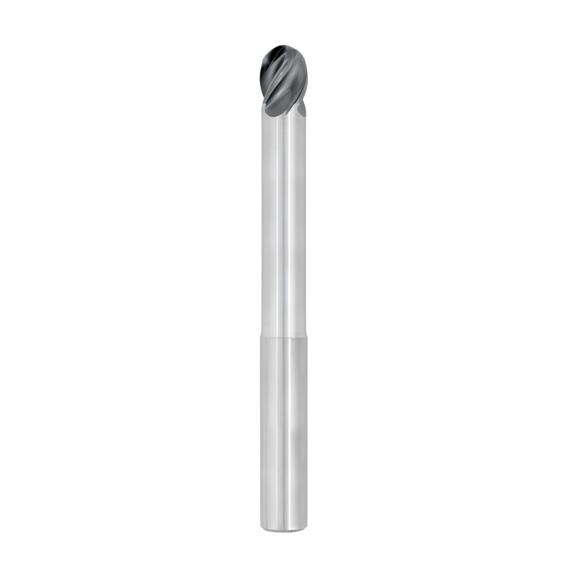 1/4" Diameter 4 Flute 3/8" Cut 4" Length 1/4" Round Shank Single End Ball Nose HP TiALN