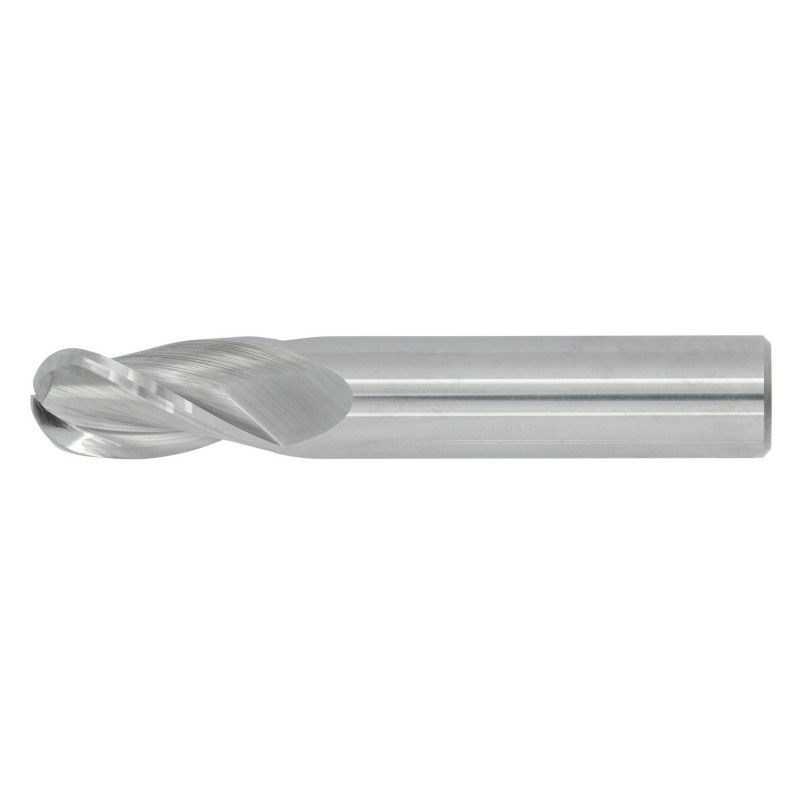 9/64" Diameter 3 Flute 9/16" Cut 2" Length 3/16" Round Shank Single End Ball Nose Uncoated