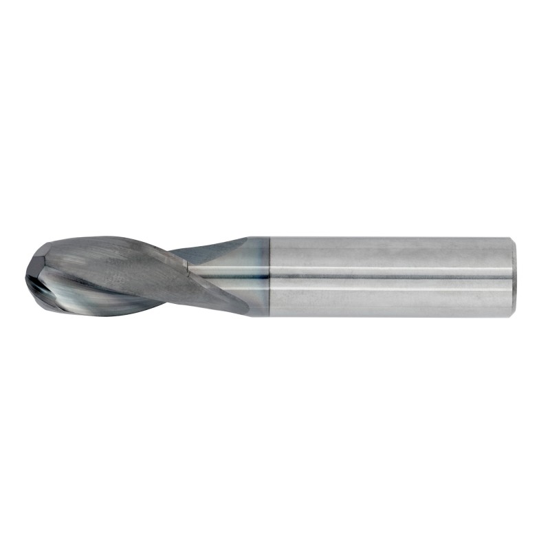 25/64" Diameter 2 Flute 1" Cut 2-1/2" Length 7/16" Round Shank Single End Ball Nose TiALN