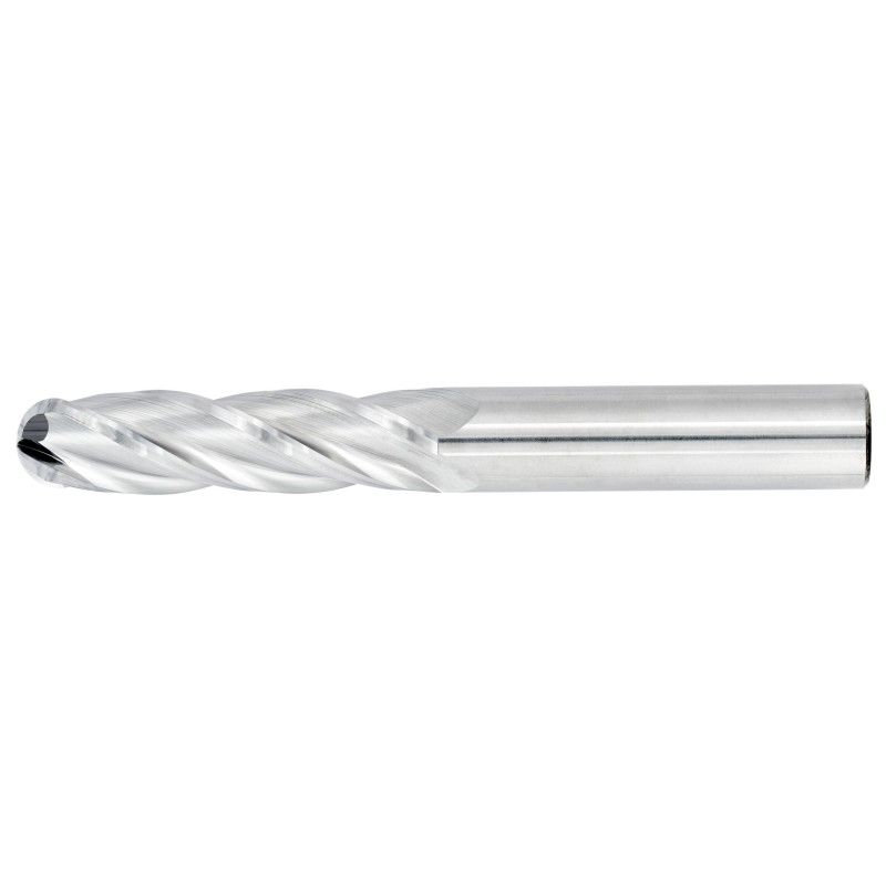 1/4" Diameter 4 Flute 1-1/8" Cut 3" Length 1/4" Round Shank Single End Ball Nose Uncoated