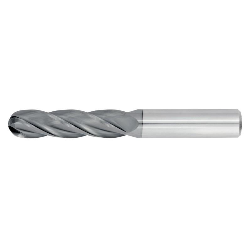 1/8" Diameter 4 Flute 3/4" Cut 2-1/2" Length 1/8" Round Shank Single End Ball Nose TiALN