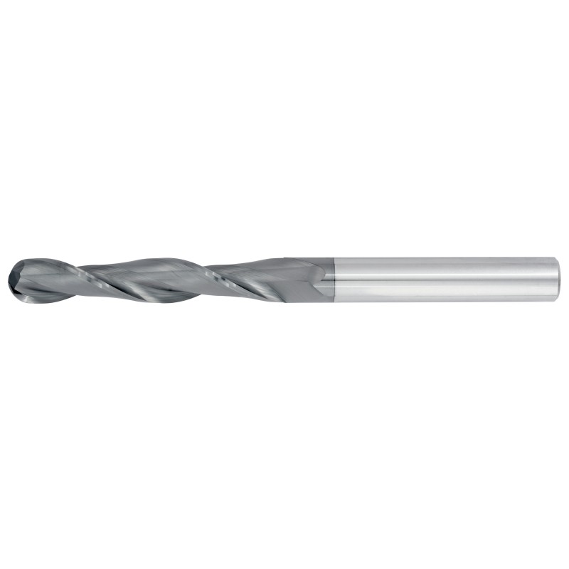 3/8" Diameter 2 Flute 3" Cut 6" Length 3/8" Round Shank Single End Ball Nose TiALN