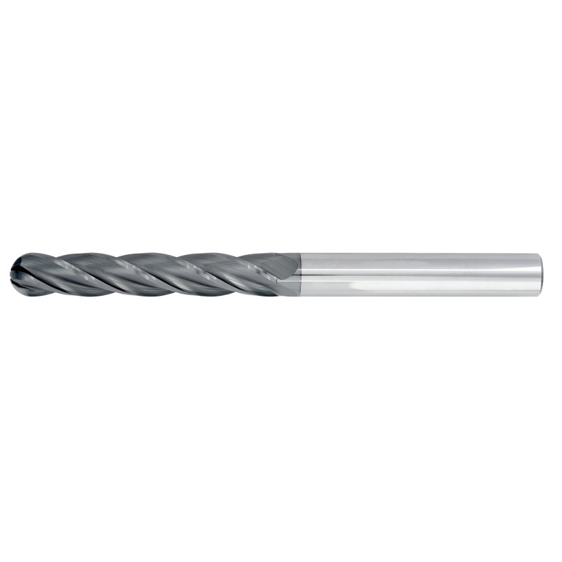 1/2" Diameter 4 Flute 3" Cut 6" Length 1/2" Round Shank Single End Ball Nose TiALN