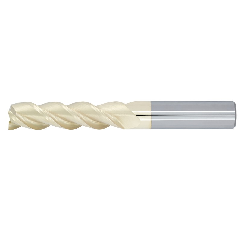 3/8" Diameter 3 Flute 1-1/8" Cut 3" Length 3/8" Round Shank 36DEG Helix Single End Square ZrN