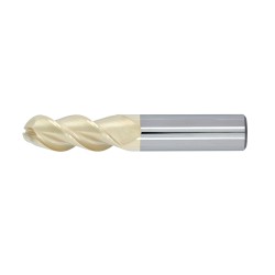 5/8" Diameter 3 Flute 1-1/4" Cut 3-1/2" Length 5/8" Round Shank 45DEG Helix Single End Ball Nose ZrN