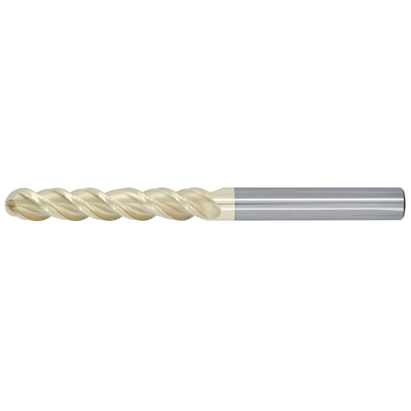 1" Diameter 3 Flute 3" Cut 6" Length 1" Round Shank 45DEG Helix Single End Ball Nose ZrN