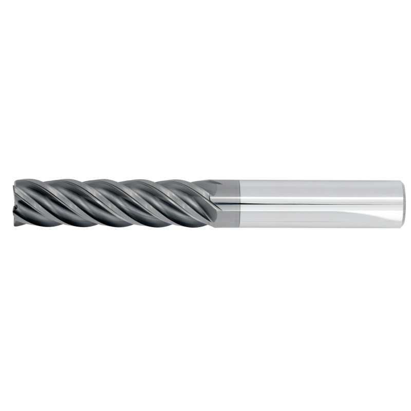 1/2" Diameter 5 Flute 2" Cut 4" Length 1/2" Round Shank Single End .030 Corner Radius TiALN 
