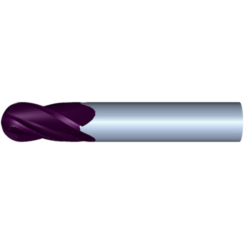 1" Diameter 4 Flute 1-1/2" Cut 4" Length 1" Round Shank Single End Ball Nose TiALN