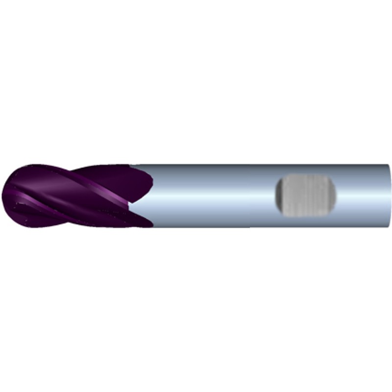 7/16" Diameter 4 Flute 1" Cut 2-3/4" Length 7/16" Weldon Shank Single End Ball Nose TiALN