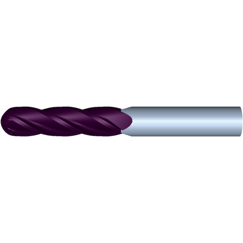 1" Diameter 4 Flute 2-1/4" Cut 5" Length 1" Round Shank Single End Ball Nose TiALN