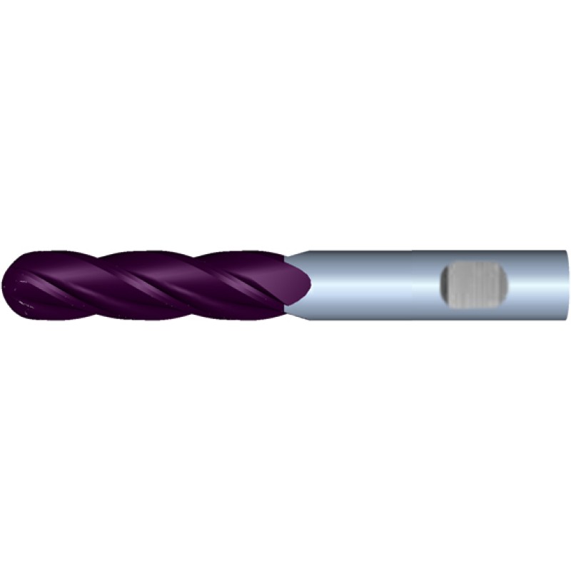 3/8" Diameter 4 Flute 1-1/8" Cut 3" Length 3/8" Weldon Shank Single End Ball Nose TiALN