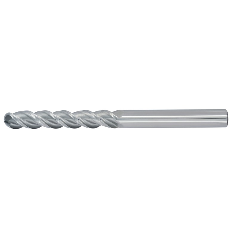 3/16" Diameter 3 Flute 1-1/8" Cut 3" Length 3/16" Round Shank 45DEG Helix Single End Ball Nose Uncoated
