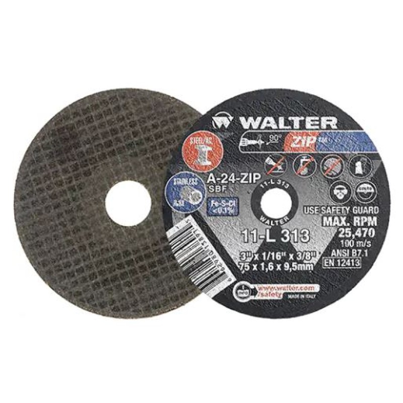Cut Off Wheel Type 1 (Flat) 3" X 1/32" X 3/8 A-60-ZIP Walter 11L303