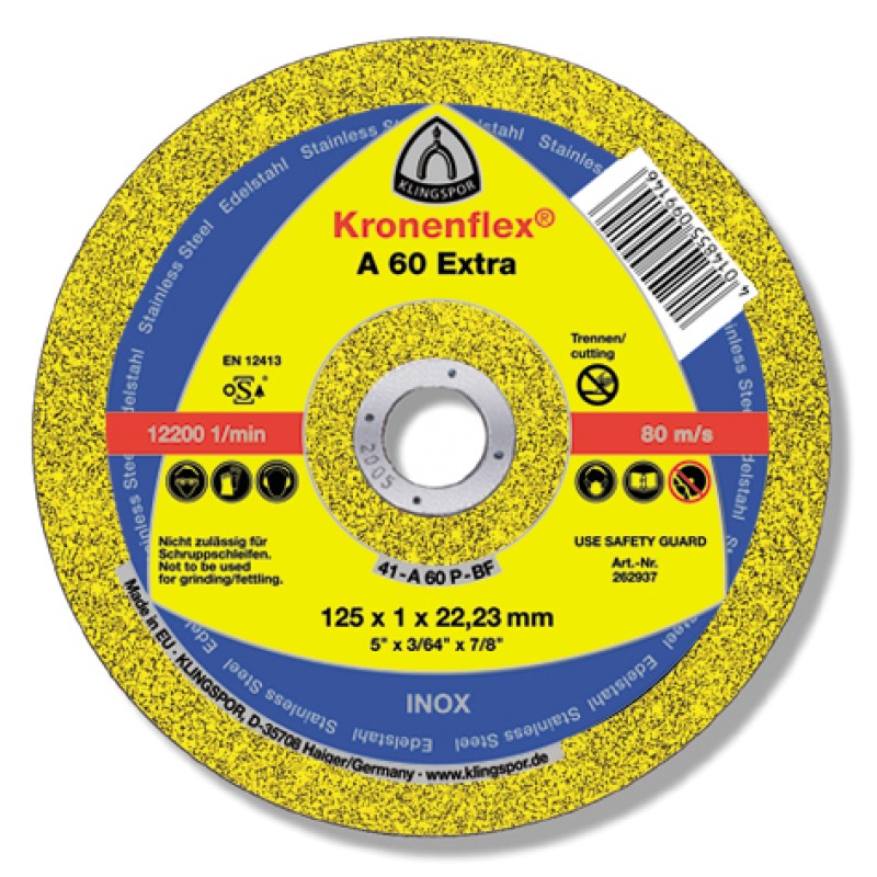 Cut Off Flat 4-1/2 x .040(1mm) x 7/8 A60e x tr Klingspor 262936