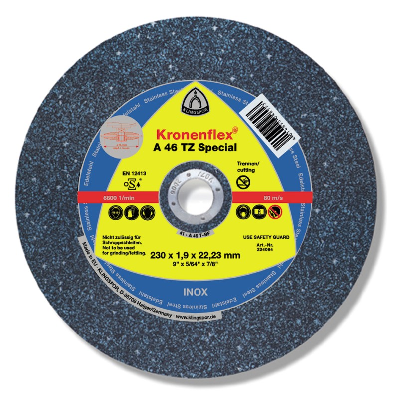 Cut Off Type 27 (Depressed Center) 7 X 1/16(1.6mm) X 7/8 A46TZ for Steel & Stainless Steel Klingspor 312257
