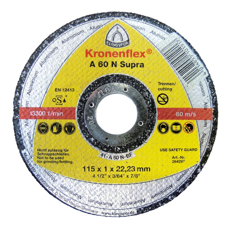Cut Off Type 1 (Flat) 4-1/2 x .040(1mm) x 7/8 A60N for Aluminum Klingspor 264297