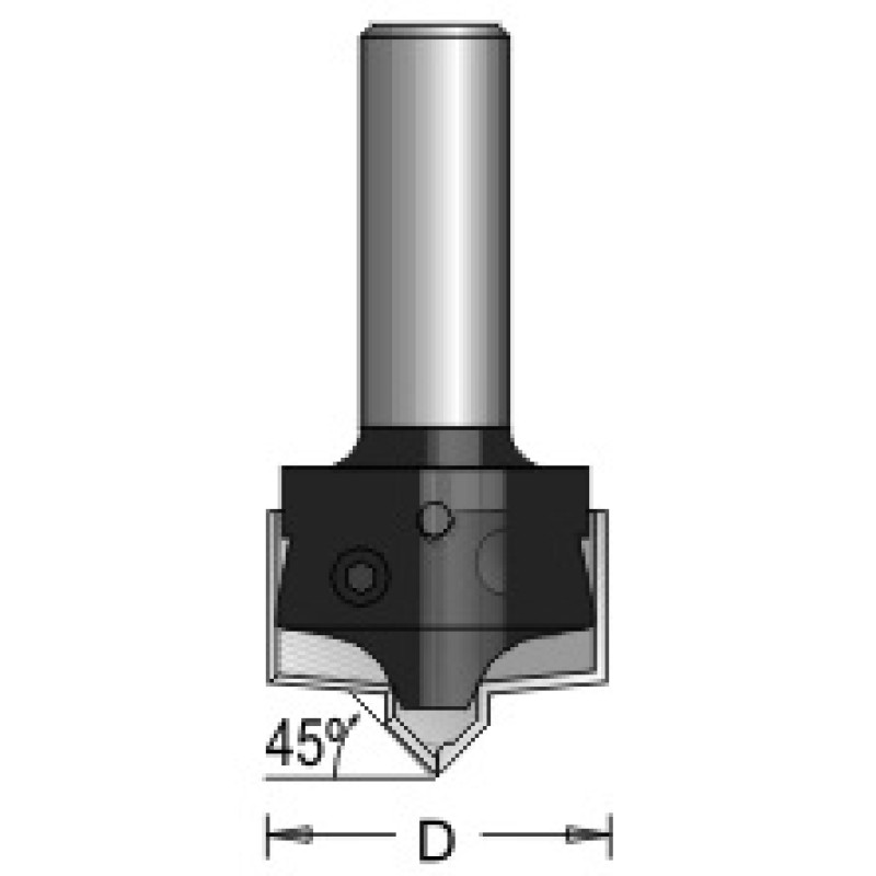 N8-B51 V-groove 2 Flute Type B 1-1/4" Diameter 1/2" Shank 45º Angle